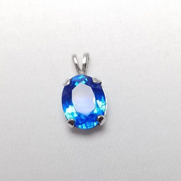 Vintage Oval Blue Rhinestone Pendant Charm, Signed, Small, Estate - Picture 7 of 7